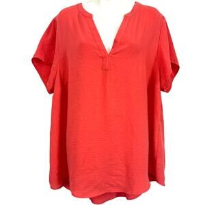 Torrid Womens Gauze Split Front Top Coral Pink V-Neck Short Sleeve Shirt sz 2X
